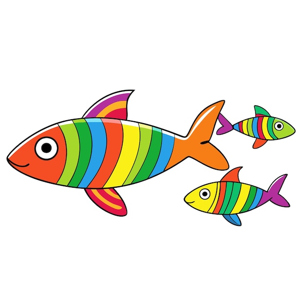 un dibujo de peces coloridos con un pez de colores arco iris en él