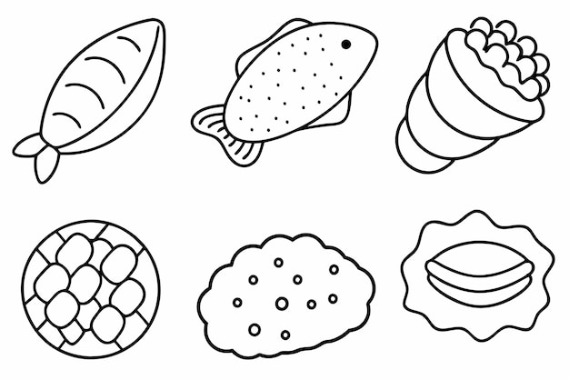 un dibujo de peces y panes