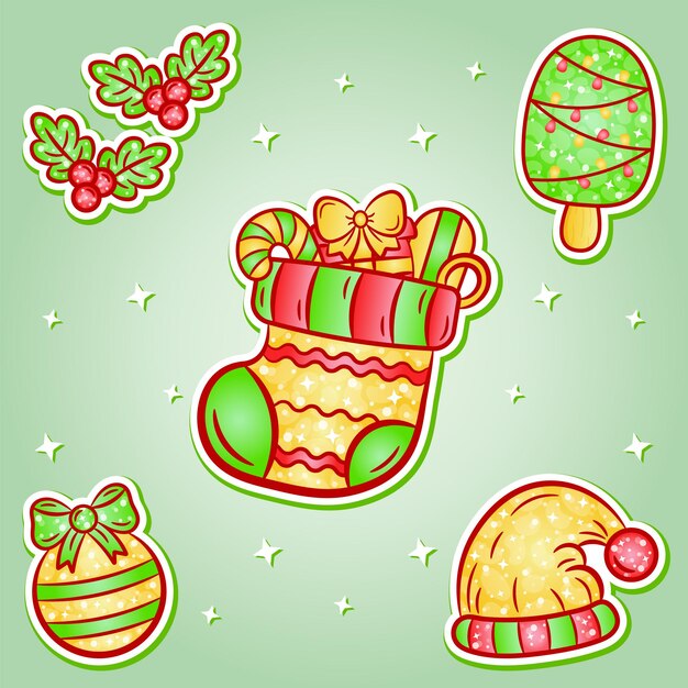 Dibujo de pegatinas navideñas con colores degradados