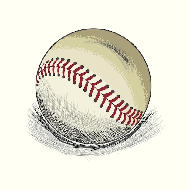 Dibujo de pelota de béisbol dibujado a mano ilustración vectorial en color estilo vintage