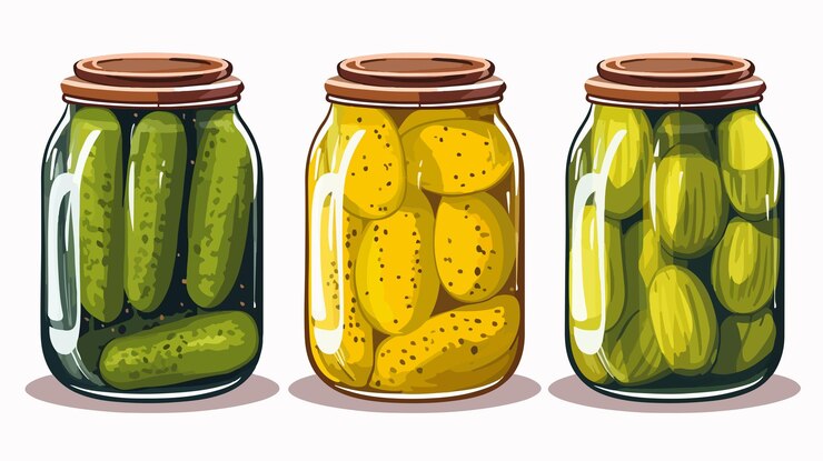 Vector un dibujo de pepinillos con una imagen de pepinos y limones