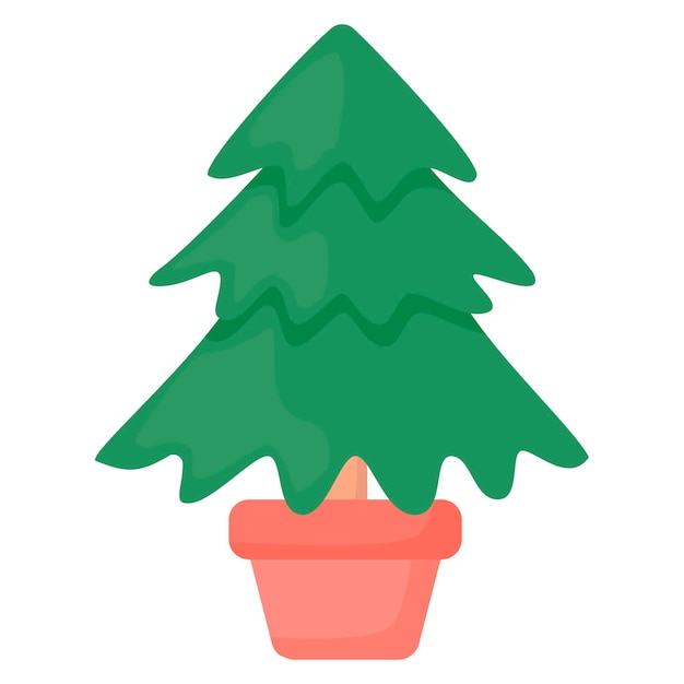 Dibujo de un pequeño árbol de Navidad en una maceta. Dibujo vectorial.