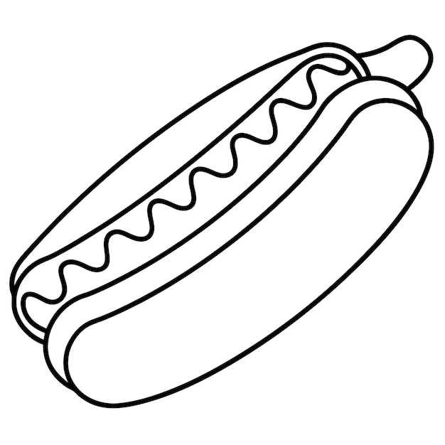 un dibujo de un perrito caliente con un dibujo en línea de un perro caliente en él