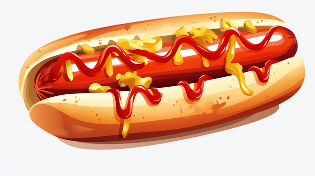 Vector un dibujo de un perrito caliente con mostaza y ketchup