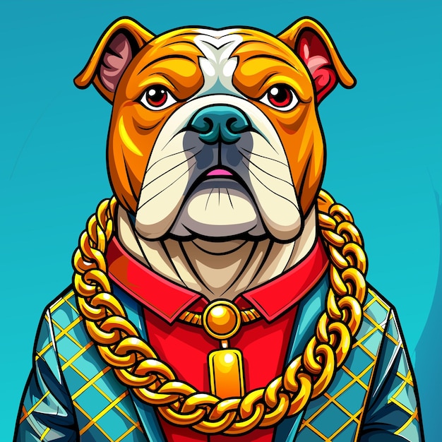 un dibujo de un perro con una chaqueta con un collar que dice perro