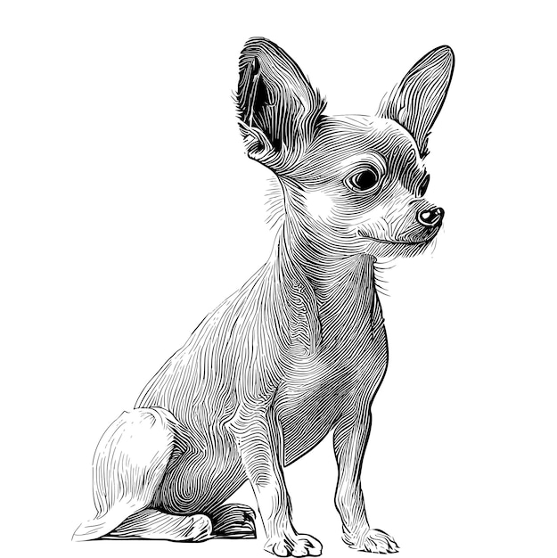 Un dibujo de un perro con una cola larga y una cola larga.