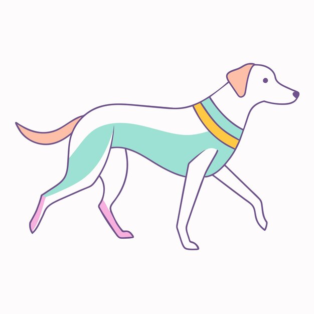 un dibujo de un perro con un collar amarillo y un collar verde