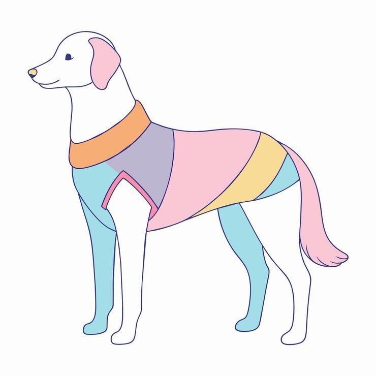 Vector un dibujo de un perro con un collar de colores y un collar