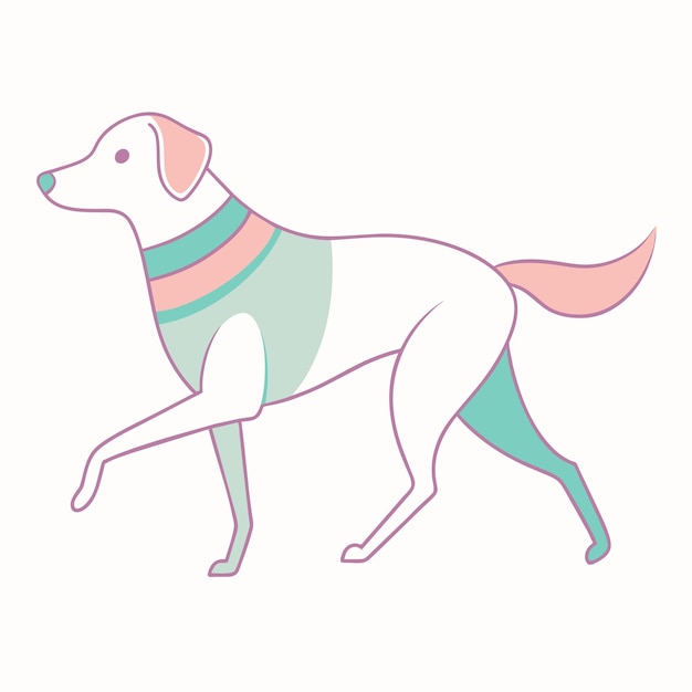 un dibujo de un perro con un collar verde y un collar rosa