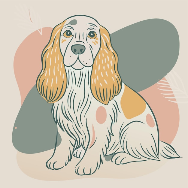 un dibujo de un perro con un fondo rosa y verde