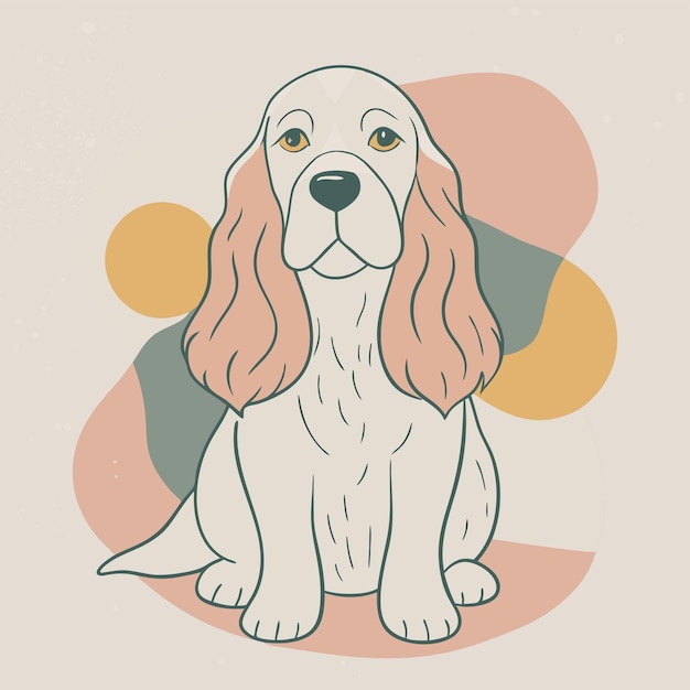 un dibujo de un perro con ojos amarillos y un fondo rosa y naranja