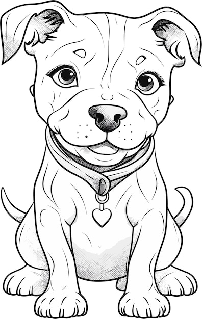 Vector un dibujo de un perro pit bull terrier con collar y etiqueta.