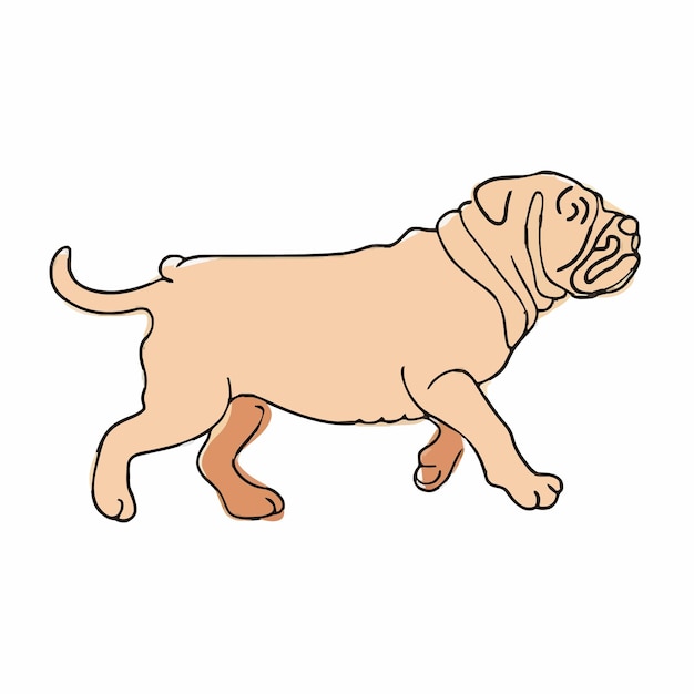 Vector un dibujo de un perro pug con un collar y un collar