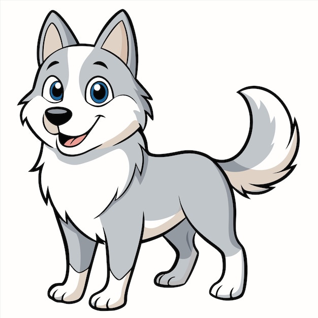un dibujo de un perro que tiene ojos azules y una cola blanca
