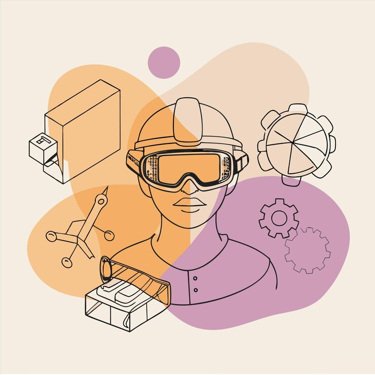 Vector un dibujo de una persona que usa gafas de protección con un diseño de un hombre que usa gachas de protección