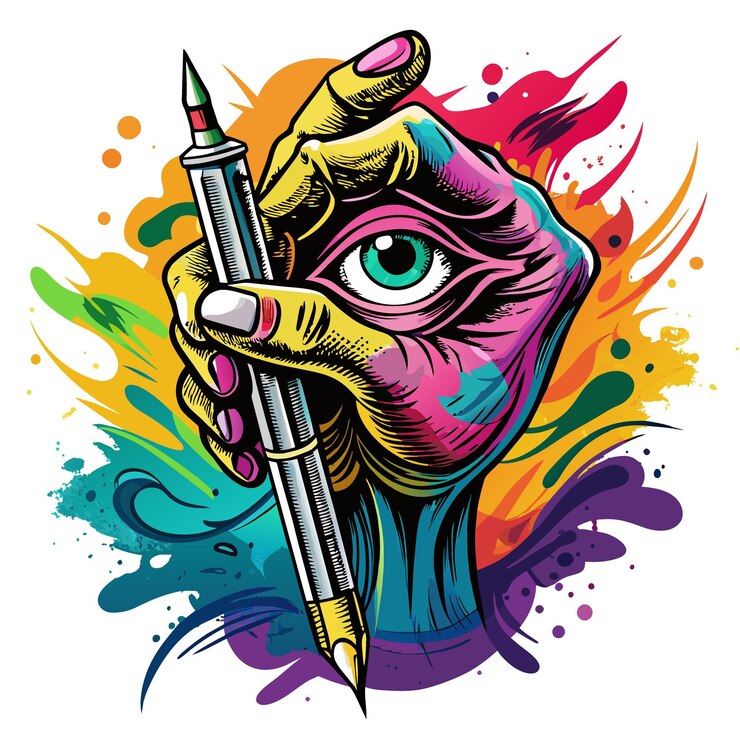 Vector un dibujo de una persona sosteniendo un bolígrafo con un ojo en él