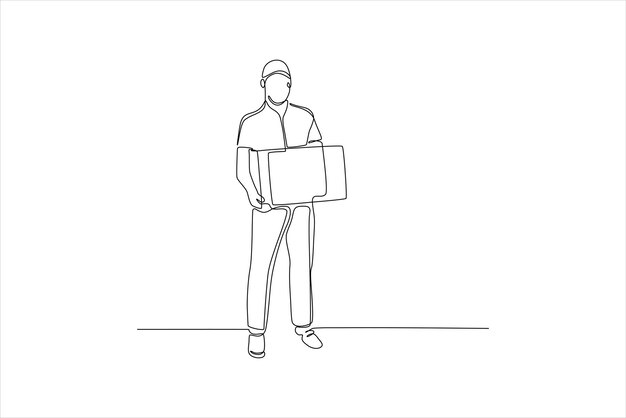 Un dibujo de una persona sosteniendo una caja que sugiere entrega o transporte de artículos
