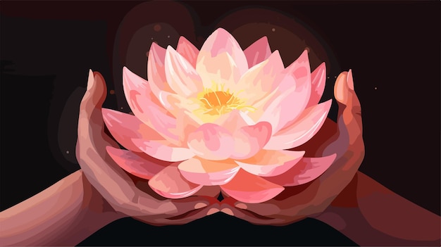 un dibujo de una persona sosteniendo una flor de loto rosa