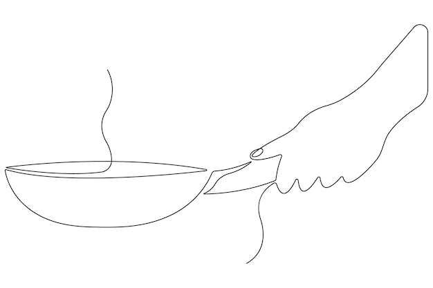 un dibujo de una persona sosteniendo una sartén con un anillo en ella