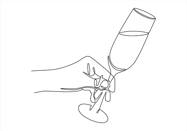 un dibujo de una persona sosteniendo un vaso de vino con una cinta a su alrededor