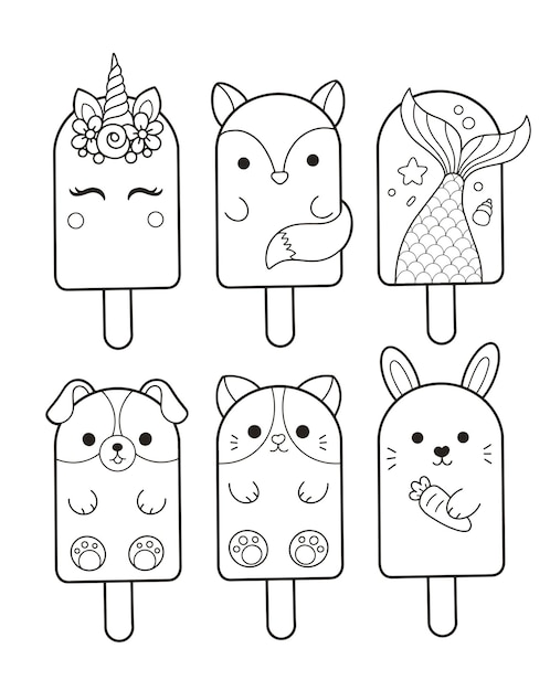 Dibujo de personaje de helado de paleta linda para colorear