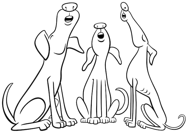 Dibujo de personajes de perros ladrando o aullando para colorear