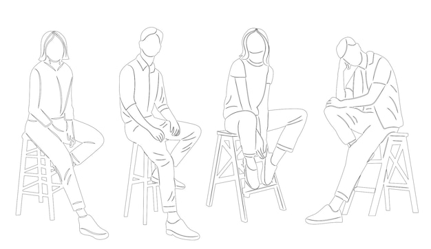 dibujo de personas sentadas en sillas vector
