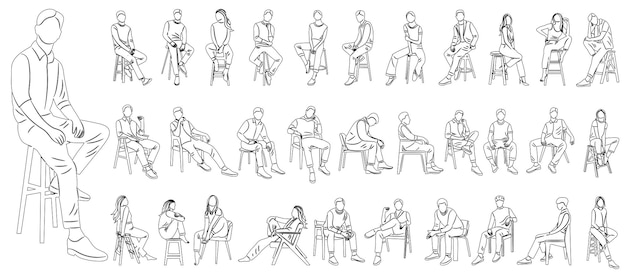 dibujo de personas sentadas en un vector de conjunto