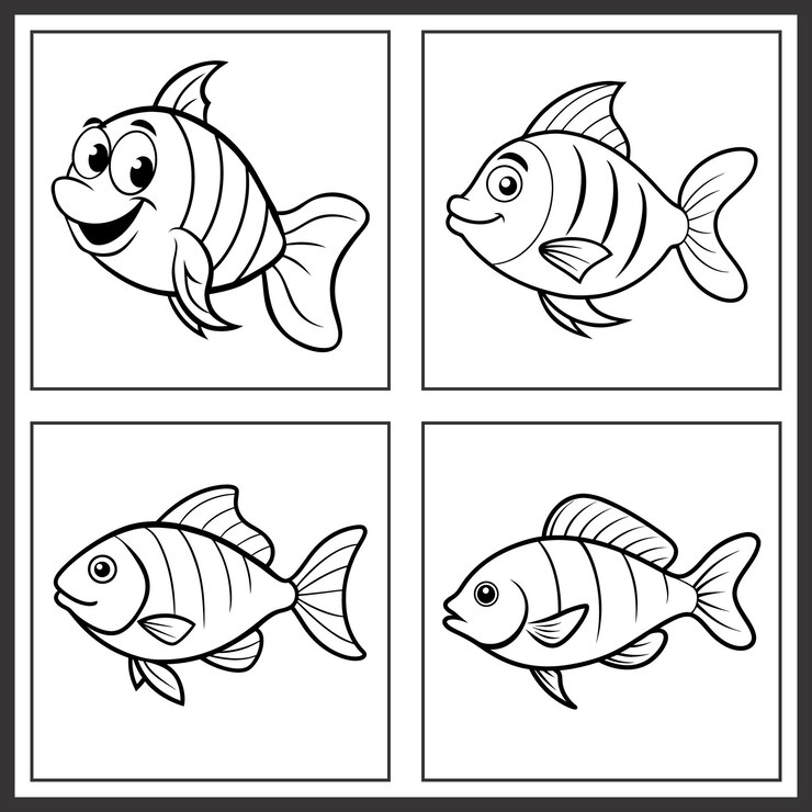 Un dibujo de pescado lúdico para niños perfecto para libros de colorear