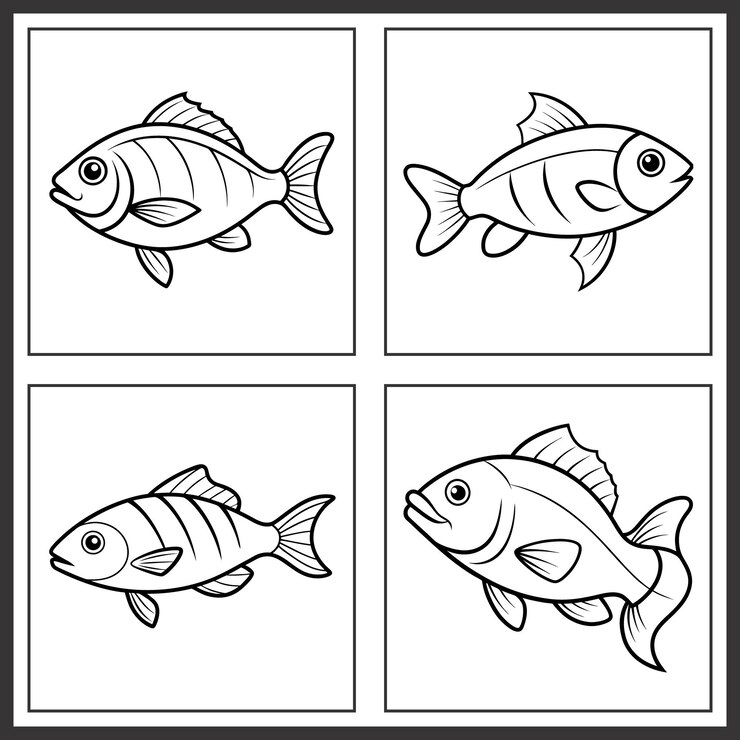 Un dibujo de pescado lúdico para niños perfecto para libros de colorear