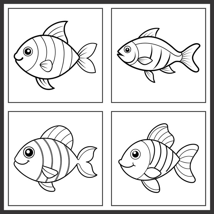 Un dibujo de pescado lúdico para niños perfecto para libros de colorear