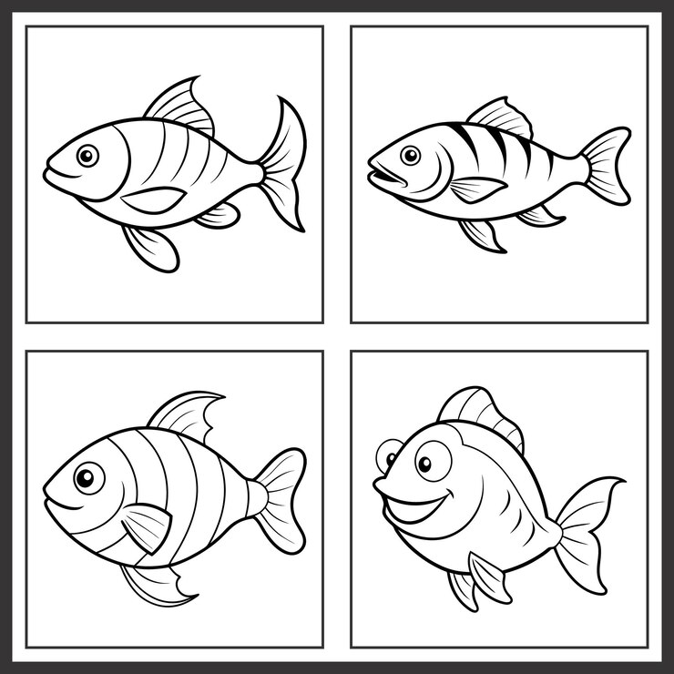 Un dibujo de pescado lúdico para niños perfecto para libros de colorear
