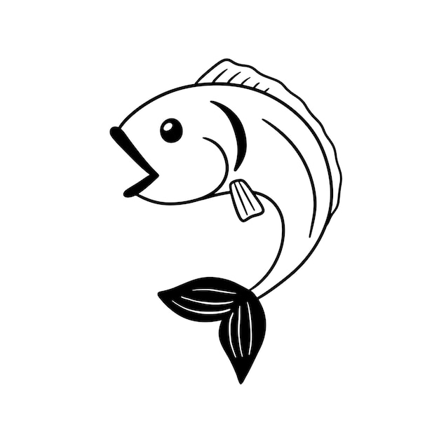 Dibujo de pez blanco y negro Ilustración de pez dibujado a mano simple aislado en blanco
