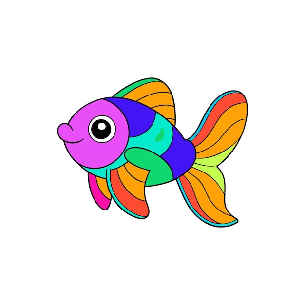 un dibujo de un pez colorido con una cola de color arco iris