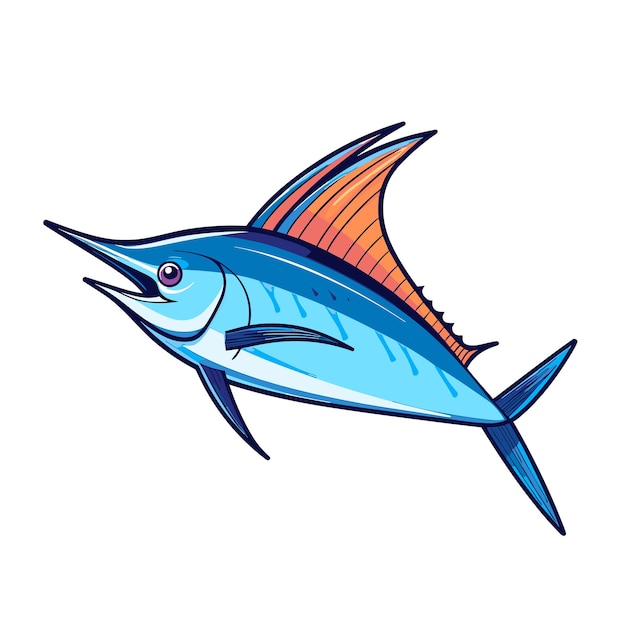 Vector un dibujo de un pez con una franja naranja en la cola.