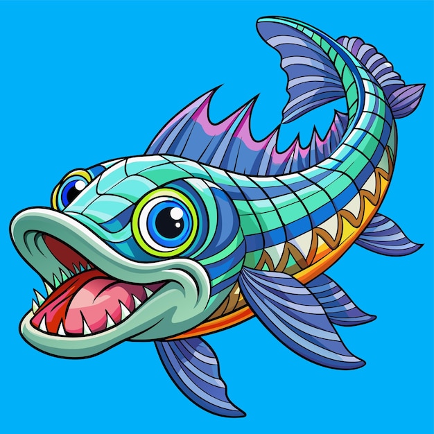 Vector un dibujo de un pez con los ojos abiertos y la mitad inferior tiene un pez en él