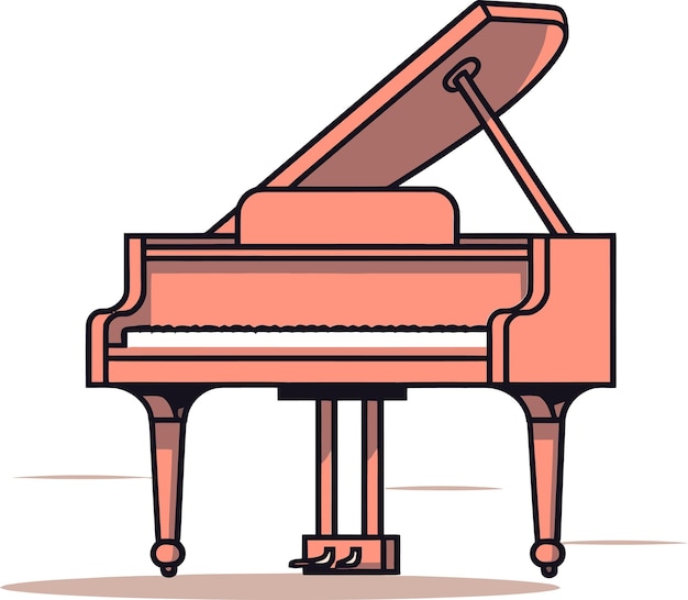 un dibujo de un piano con un gran objeto rojo en el medio