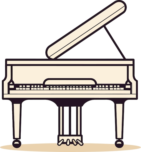 un dibujo de un piano con un mango de madera y un fondo blanco con una imagen de un piano