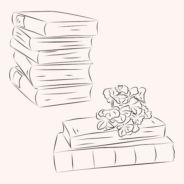 Un dibujo de una pila de libros con flores