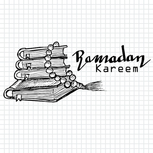 Un dibujo de una pila de libros con las palabras ramadan kareem escritas en él