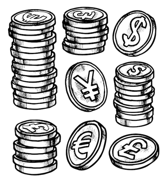 un dibujo de una pila de monedas con la palabra euro