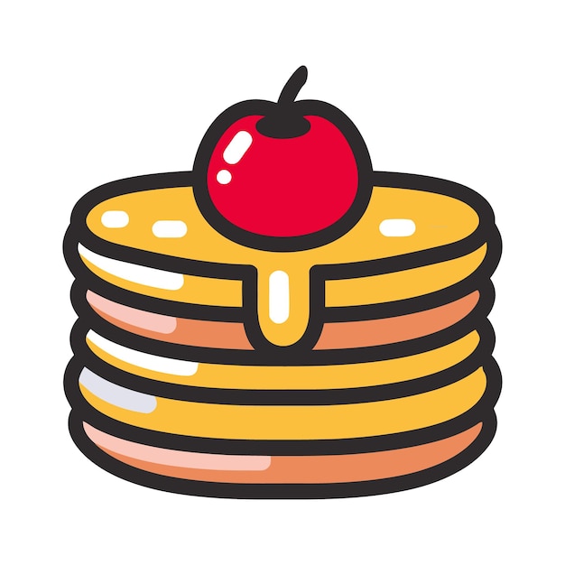 un dibujo de una pila de panqueques con una manzana en la parte superior