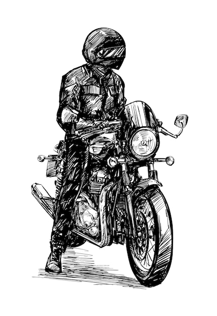 Dibujo de los pilotos de la motocicleta clásica