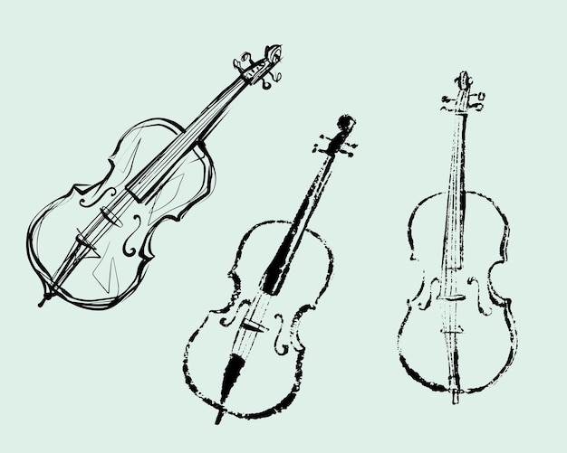 Dibujo de pincel de tinta con textura de violín