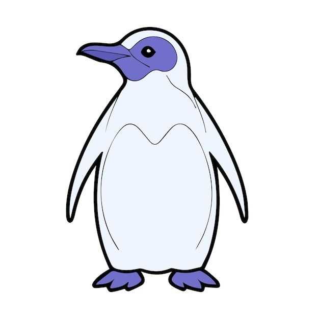 un dibujo de un pingüino con un pico azul y patas púrpuras