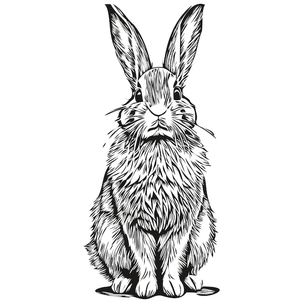 Dibujo de pintura lineal en blanco y negro Ilustración de vector de conejo liebre