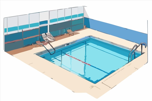 Vector un dibujo de una piscina con una silla y una silla