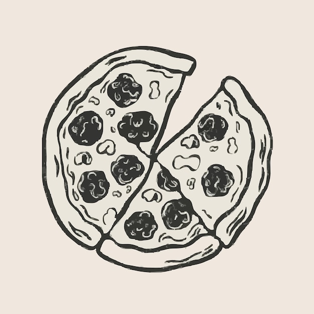 un dibujo de una pizza con un corazón en él