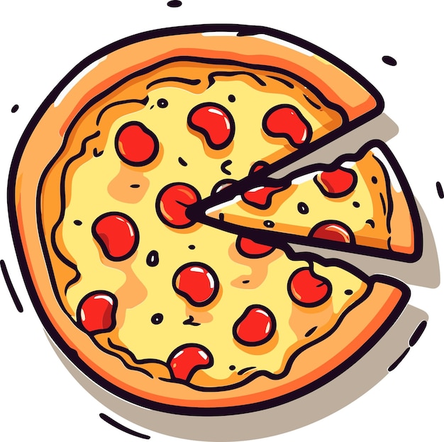un dibujo de una pizza con un cuchillo metido en ella