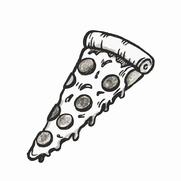 Un dibujo de una pizza con queso y aceitunas